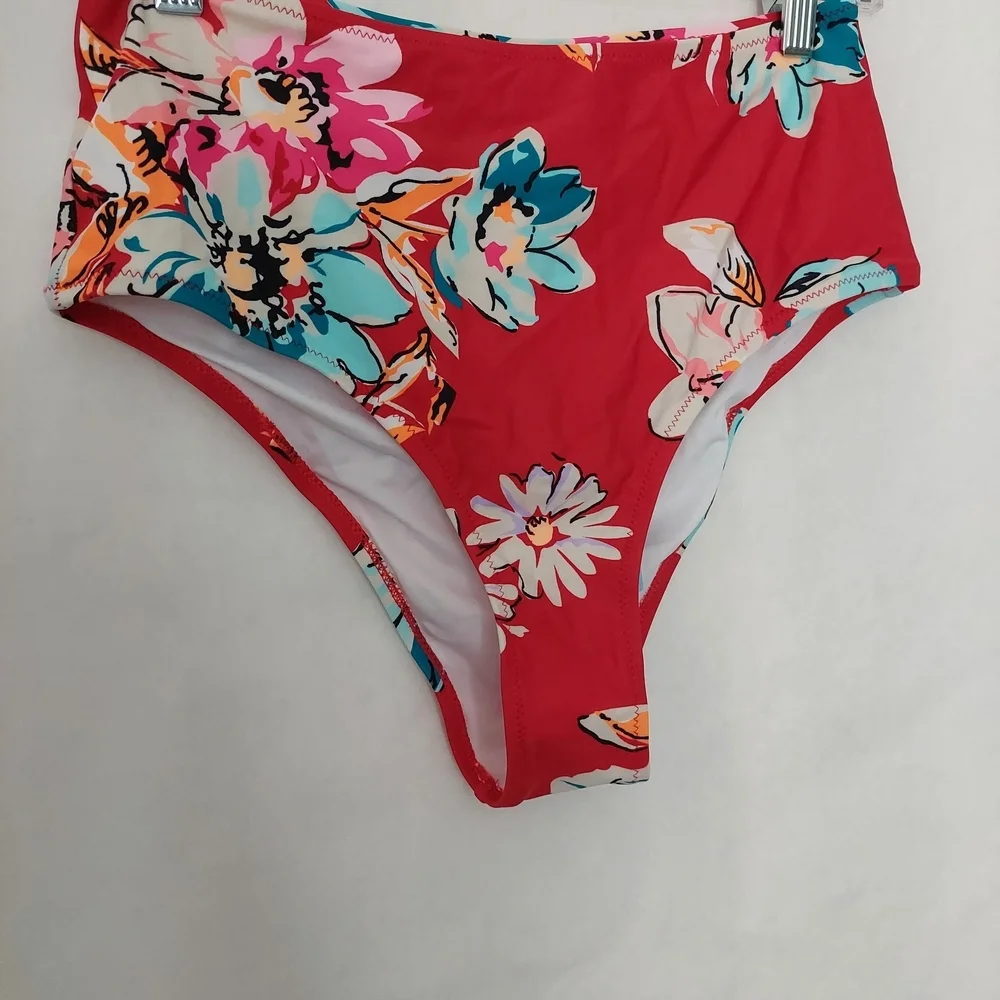 Cupshe Red Floral High-Waisted Bikini Bottom